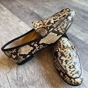 Sam Edelman Lior Snake Print Leather Loafers Roccia Beige Black Size 7.5
